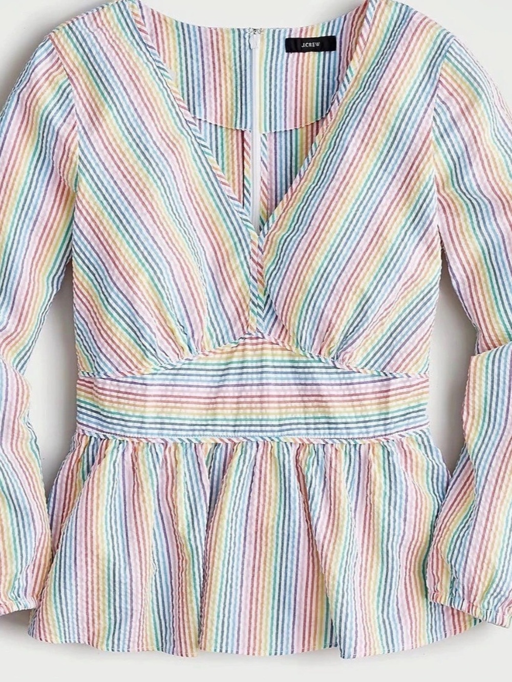 🌈 J.Crew Rainbow Striped Peplum Blouse Size 14